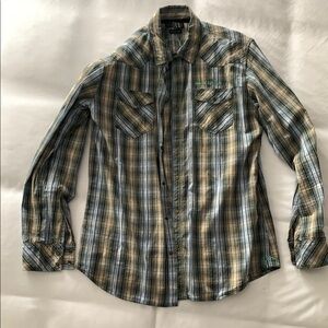 Simons Blue and Tan Casual Button Down Shirt